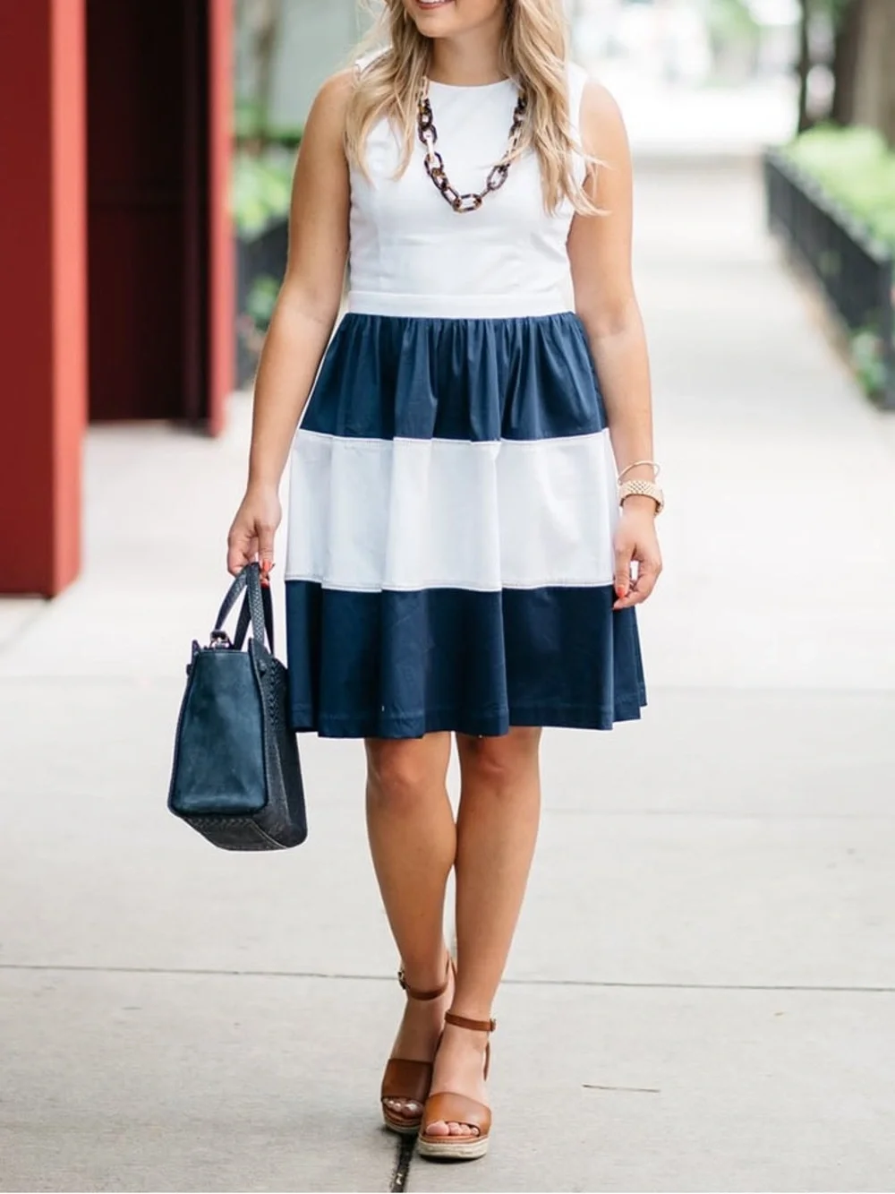 Elizabeth McKay Navy and White dress Size 8 - Picture 2 of 10